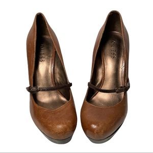 Guess Chunky Platform Heels Brown Sz 7.5